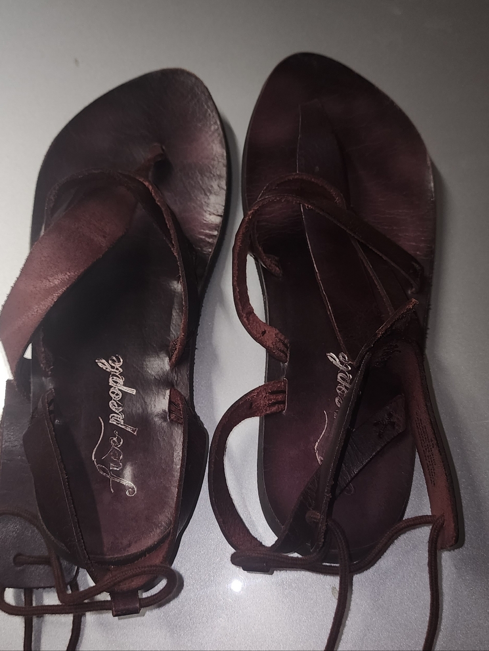 Free People Dark Brown Leather Wrap Sandals